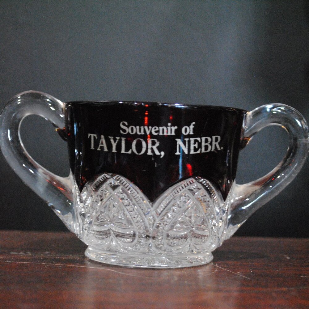 Antique EAPG Flash Ruby Sugar Bowl Souvenir of Taylor, Nebraska